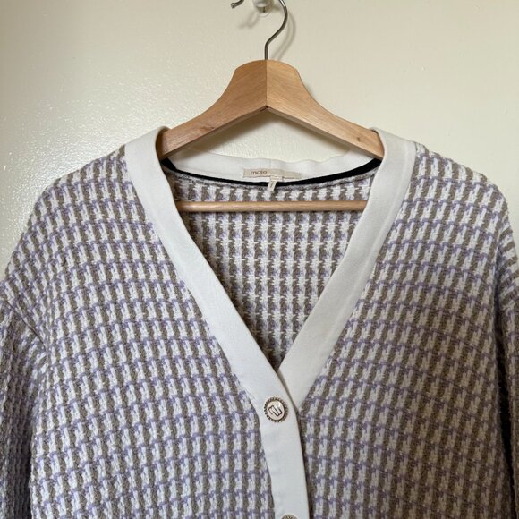 Maje Vido Lavender White Ecru Parme Tweed Jacket Cardigan 36 / S - Picture 3 of 12